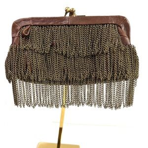 Monserat De Lucca Chain Fringe Leather Clutch Brown
